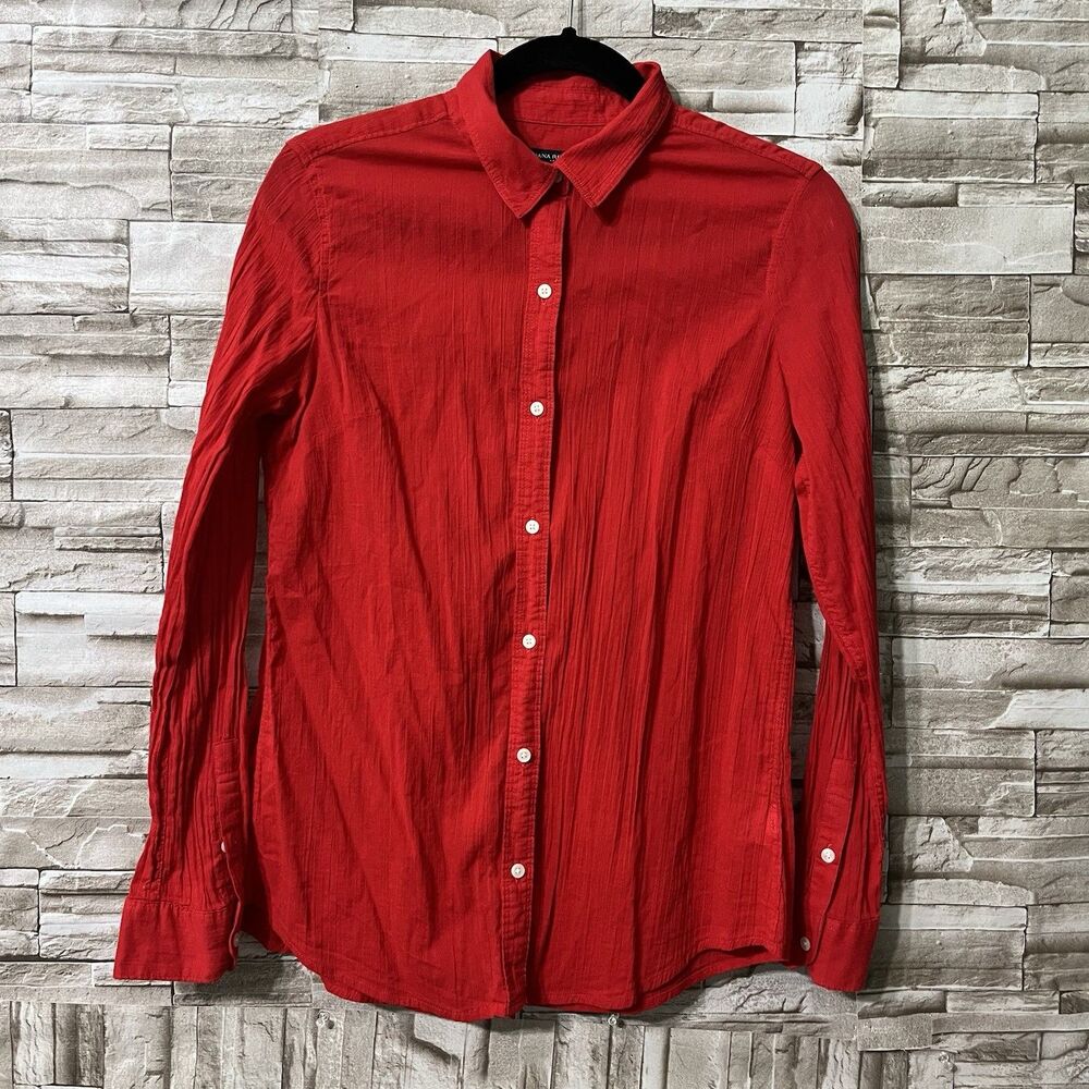 Banana Republic Button Down Fitted Shirt Blouse cotton women Red Sz Medium